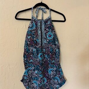 Floral Halter Swim Top in Blue and Purple